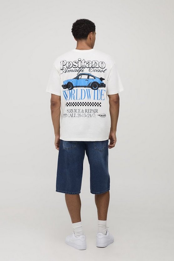 Ecru Oversized Car Puff Print T-Shirt