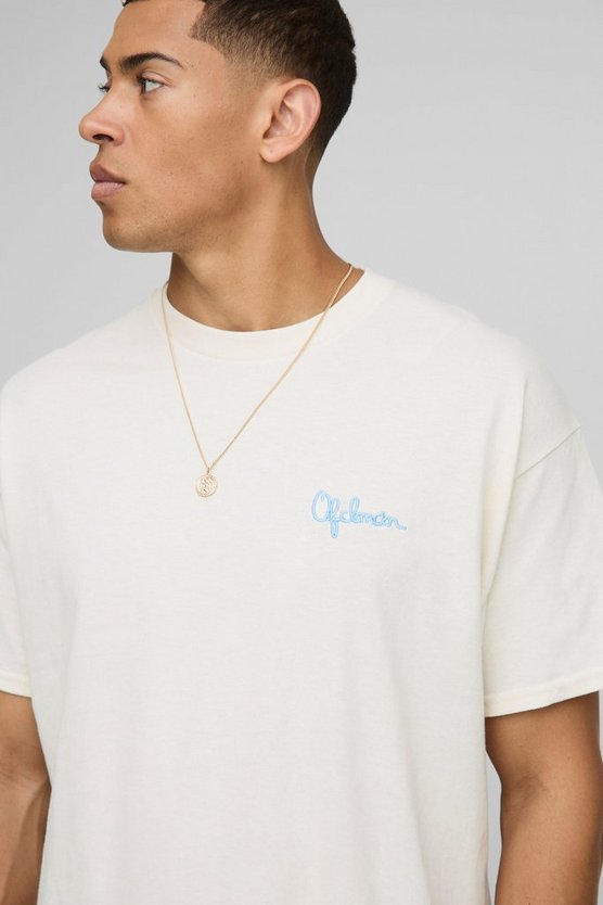 Ecru Oversized Official Man Embroidered Floral T-Shirt
