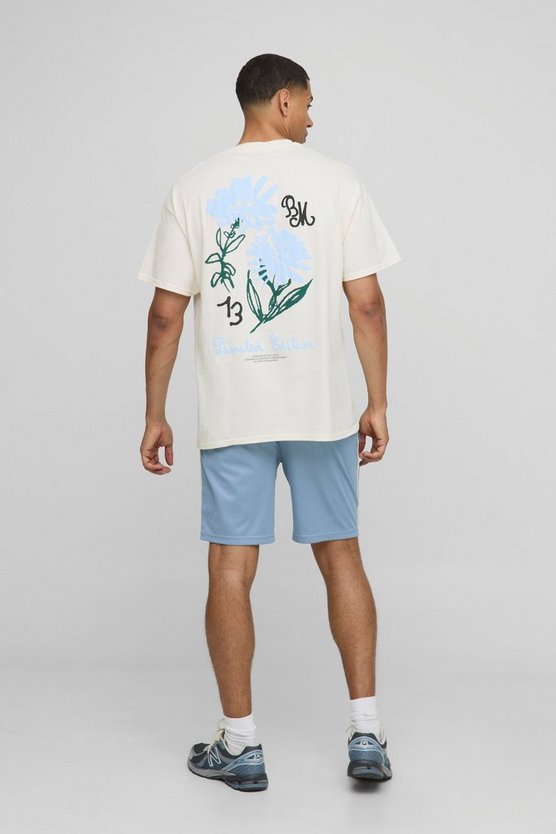 Ecru Oversized Official Man Embroidered Floral T-Shirt