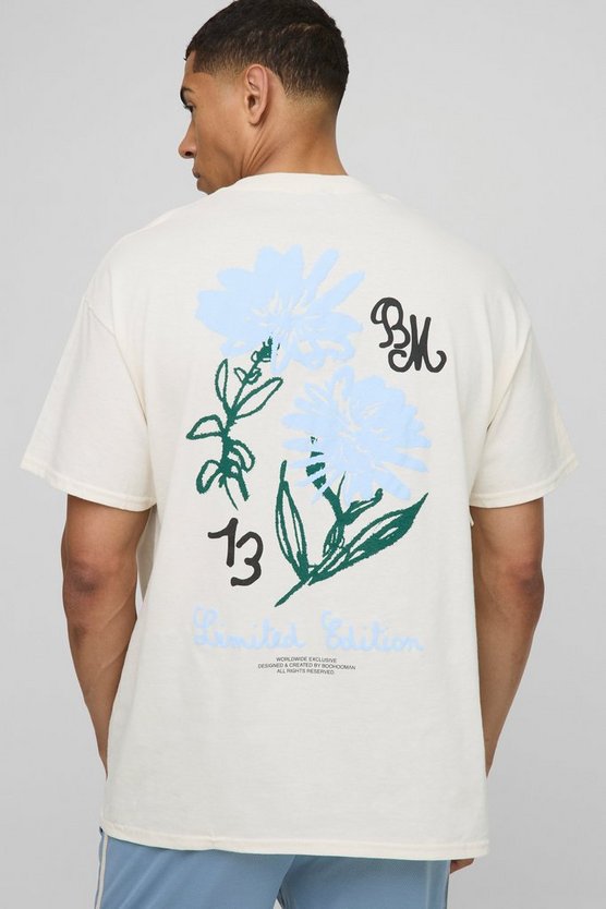 Ecru Oversized Official Man Embroidered Floral T-Shirt