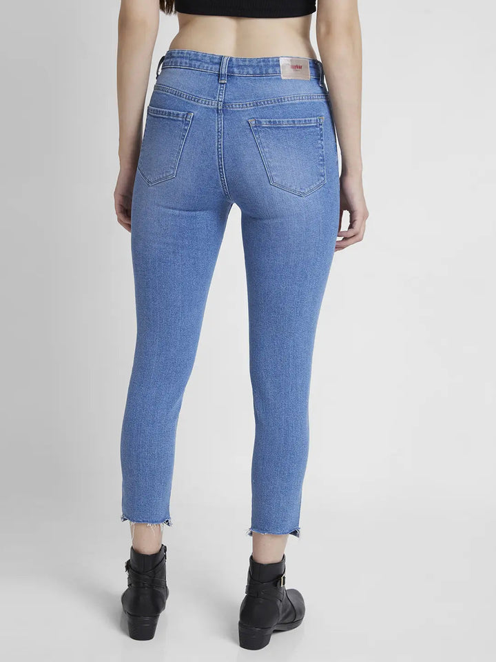 Spykar Women Light Blue Lycra Mom Fit Ankle Length Knee Slit Jeans -(Amora)