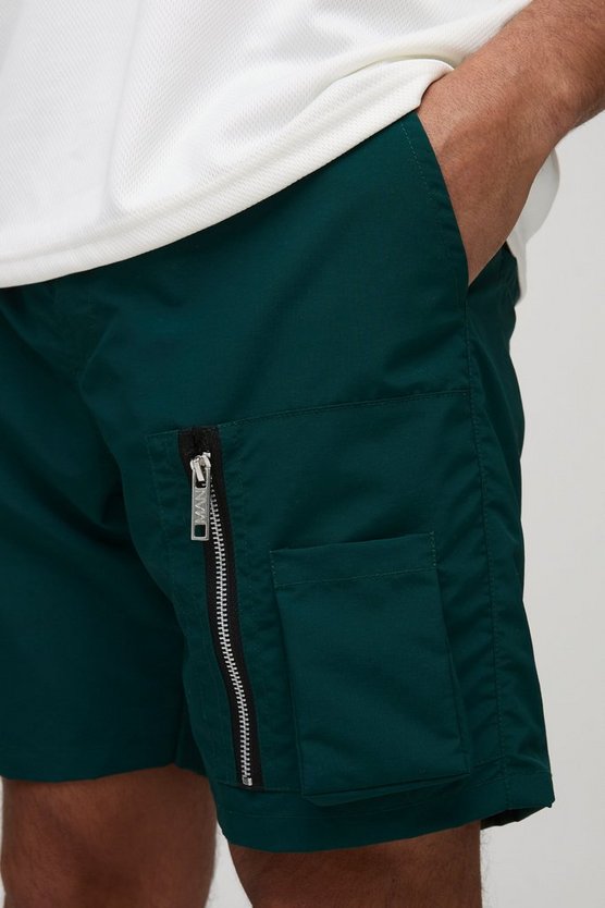 Elasticated Waist Slim Fit Nylon Cargo Shorts