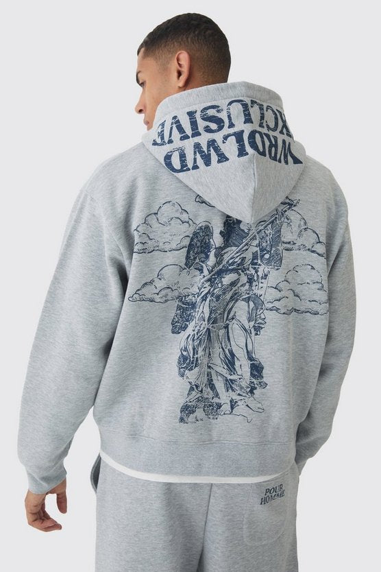 Oversized Boxy Offcl Print Zip Through Hoodie