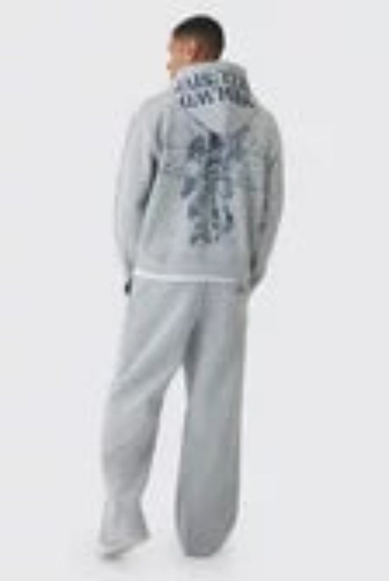 Oversized Boxy Offcl Print Zip Through Hoodie