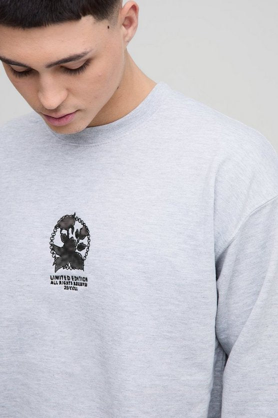 Oversized Embroidered Limited Edition Floral Printed Sweatshirt