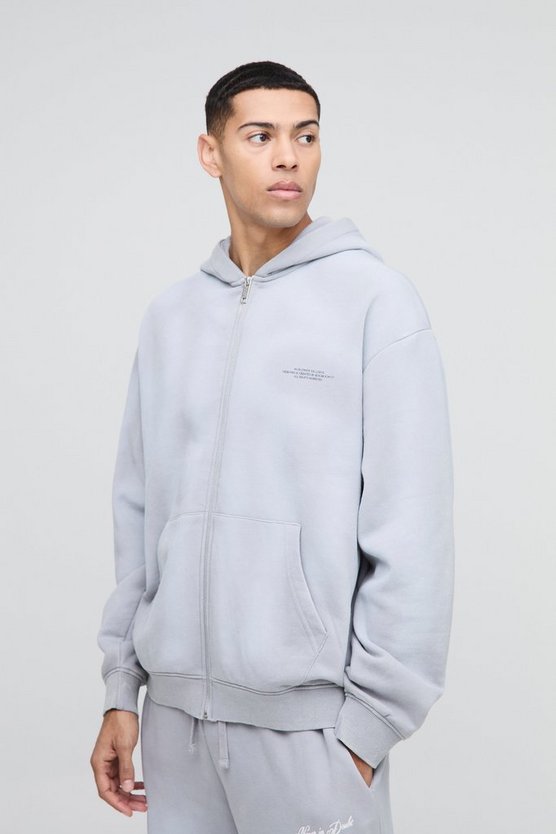 Oversized Graphic Washed Zip Through Hoodie