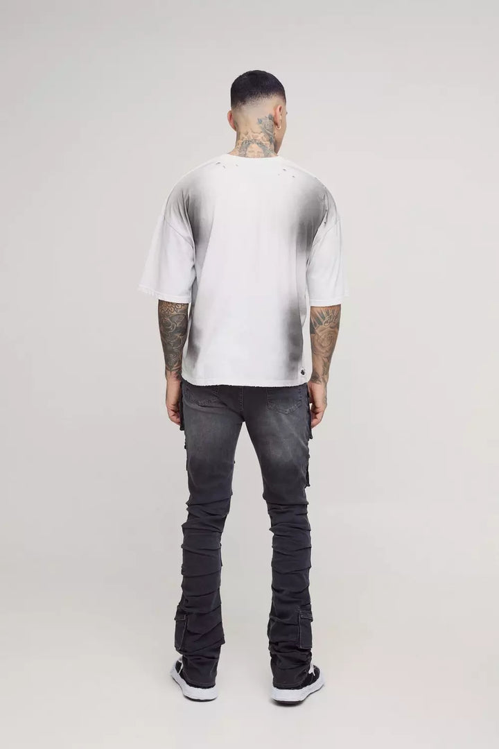 Tall Stacked Multi Cargo Pocket Flared Jeans