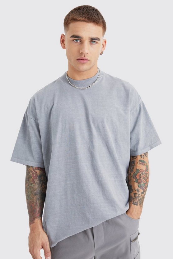 Washed Oversized Extended Neck Eagle Graphic T-shirt