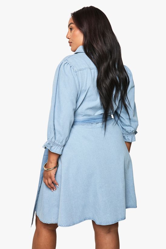 Plus Denim Pocket Tie Belt Skater Dress