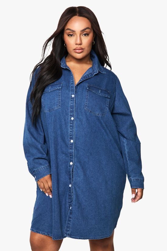 Plus Western Denim Shirt Dress