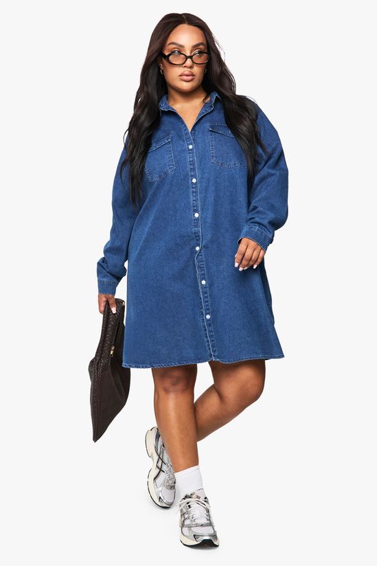 Plus Western Denim Shirt Dress