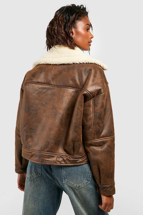 Vintage Wash Faux Leather Aviator Jacket