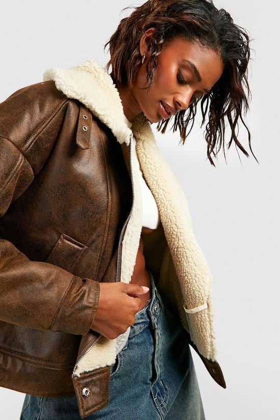 Vintage Wash Faux Leather Aviator Jacket