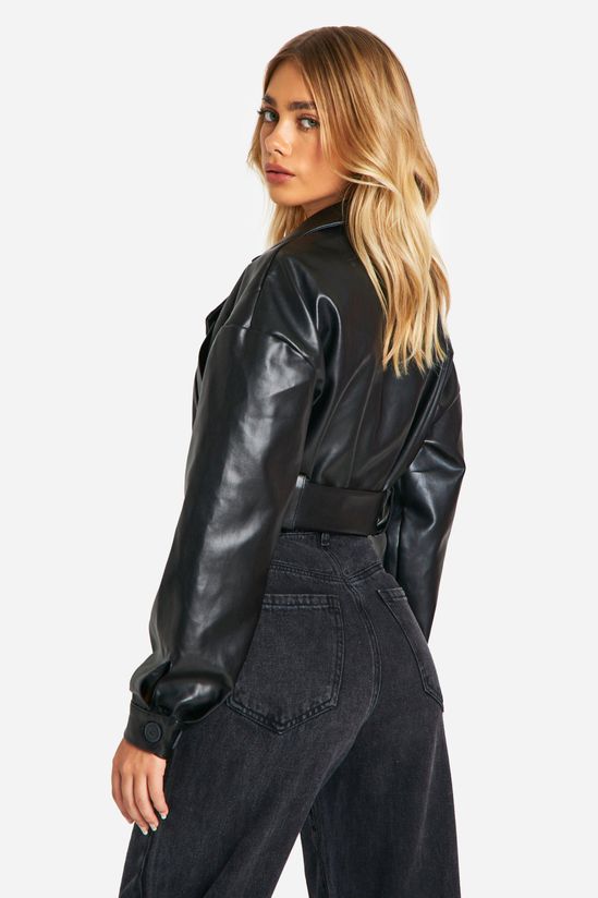 boohoo Faux Leather Belted Crop Jacket