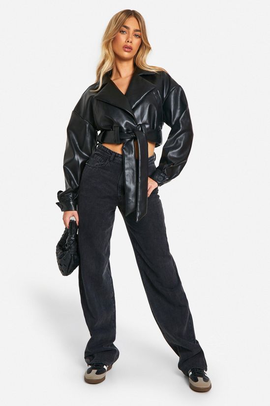 boohoo Faux Leather Belted Crop Jacket