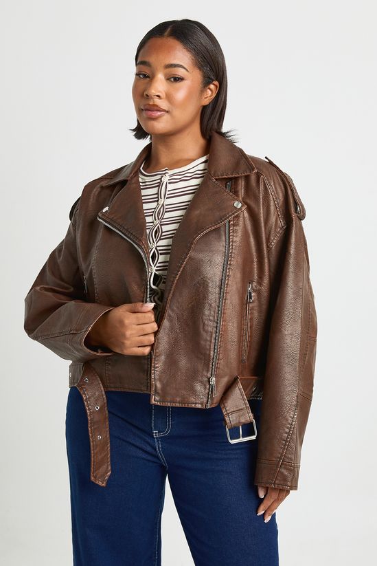 Plus Vintage Faux Leather Crop Biker Jacket