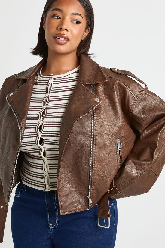 Plus Vintage Faux Leather Crop Biker Jacket