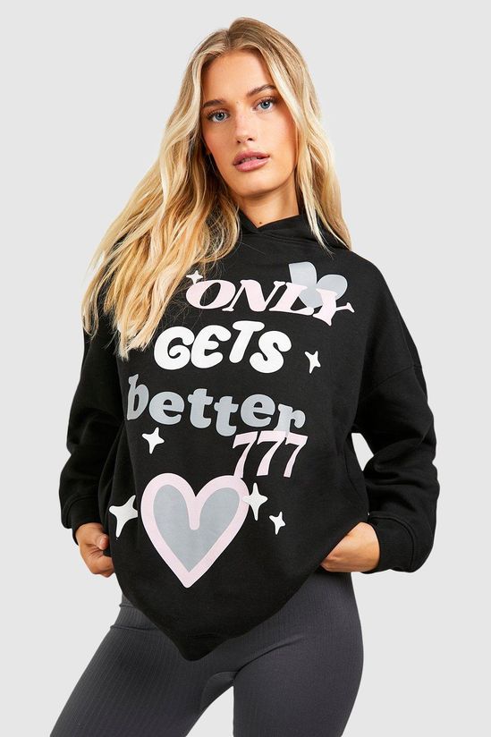 Puff Print Slogan Oversized Hoodie