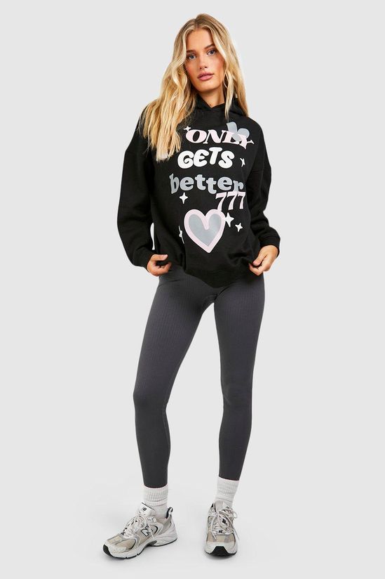 Puff Print Slogan Oversized Hoodie