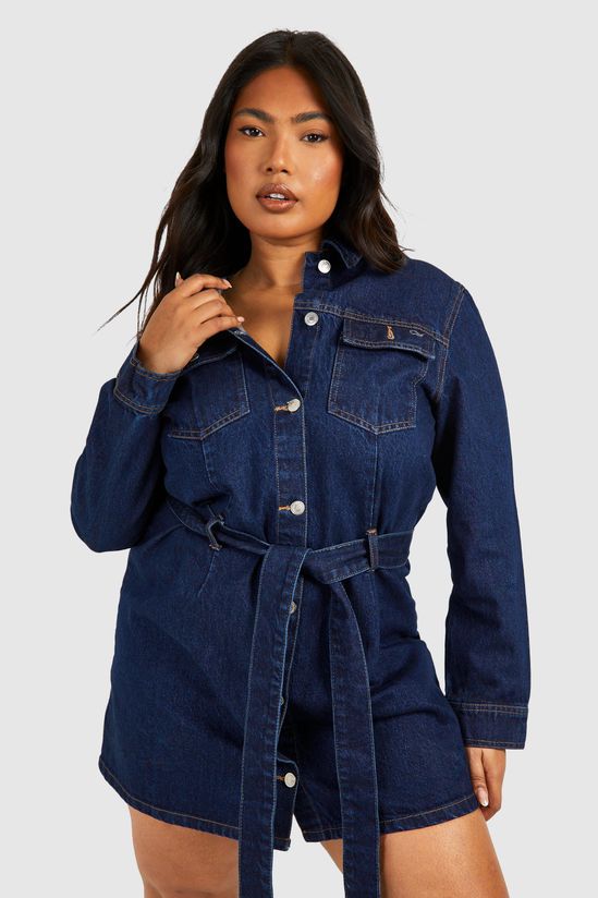 Plus Denim Tie Belt Shift Dress