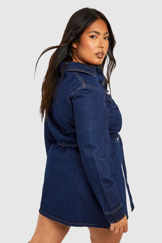 Plus Denim Tie Belt Shift Dress