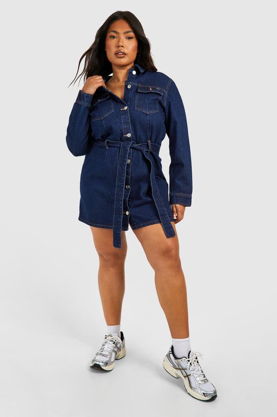 Plus Denim Tie Belt Shift Dress