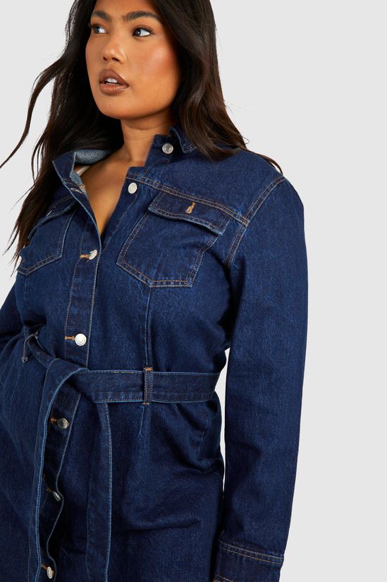 Plus Denim Tie Belt Shift Dress