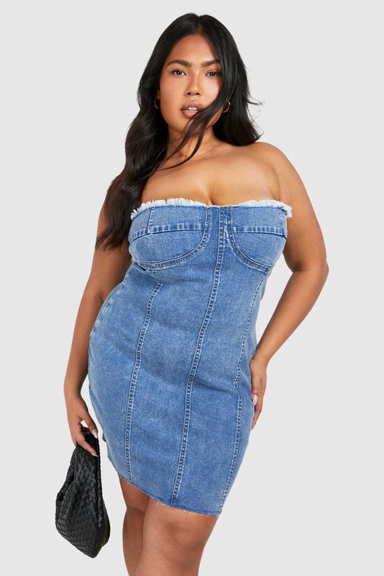 Plus Washed Bandeau Denim Dress