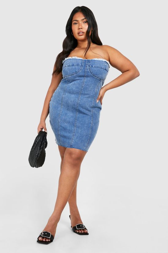 Plus Washed Bandeau Denim Dress