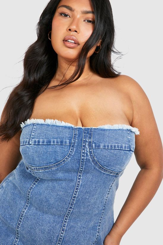 Plus Washed Bandeau Denim Dress