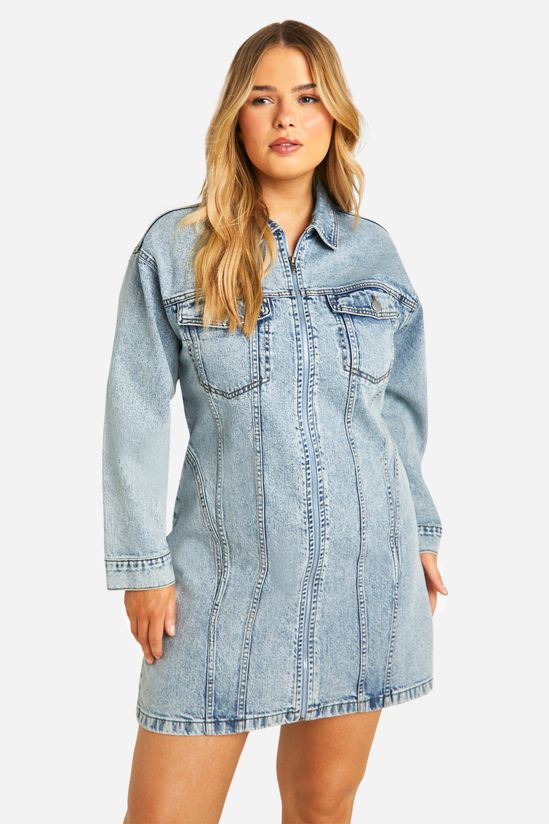 Plus Denim Zip Up Shift Dress