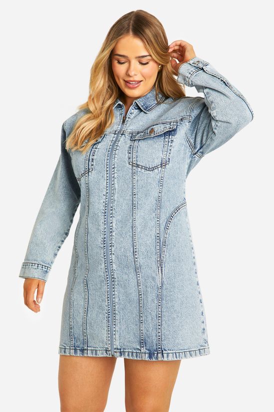 Plus Denim Zip Up Shift Dress