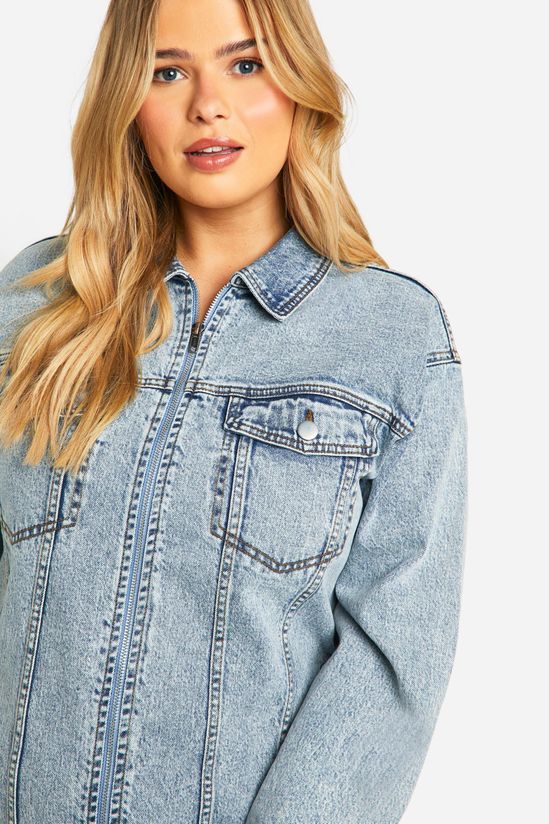 Plus Denim Zip Up Shift Dress