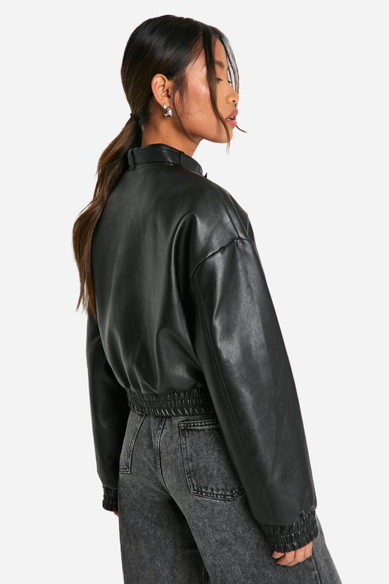 Collar Detail Faux Leather Bomber Jacket