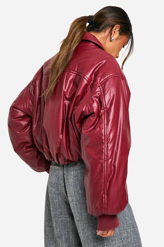 Padded Faux Leather Bomber Jacket