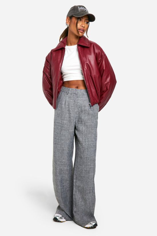 Padded Faux Leather Bomber Jacket