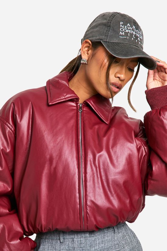 Padded Faux Leather Bomber Jacket