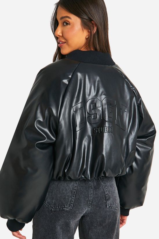 DSGN Studio Embossed Faux Leather Oversized Bomber Jacket