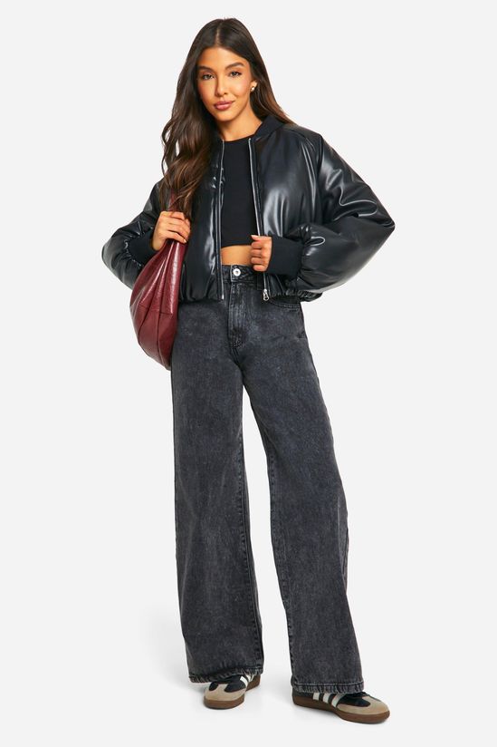 DSGN Studio Embossed Faux Leather Oversized Bomber Jacket