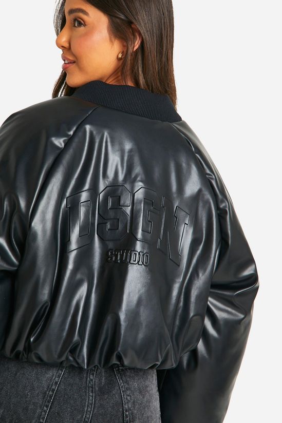 DSGN Studio Embossed Faux Leather Oversized Bomber Jacket
