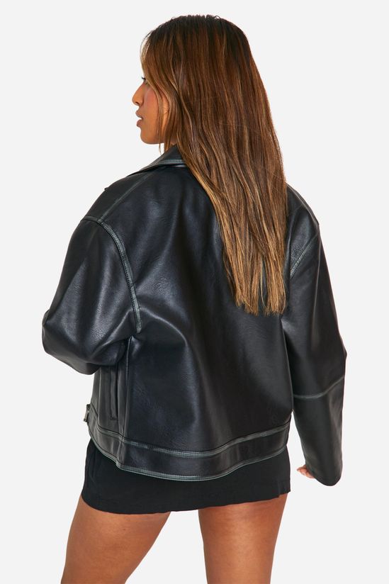 Petite Vintage Look Faux Leather Zip Jacket