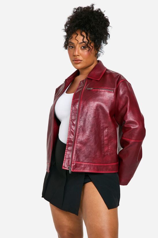 boohoo Plus Vintage Look Faux Leather Zip Jacket