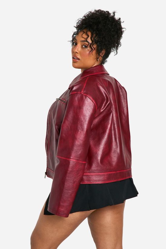 boohoo Plus Vintage Look Faux Leather Zip Jacket