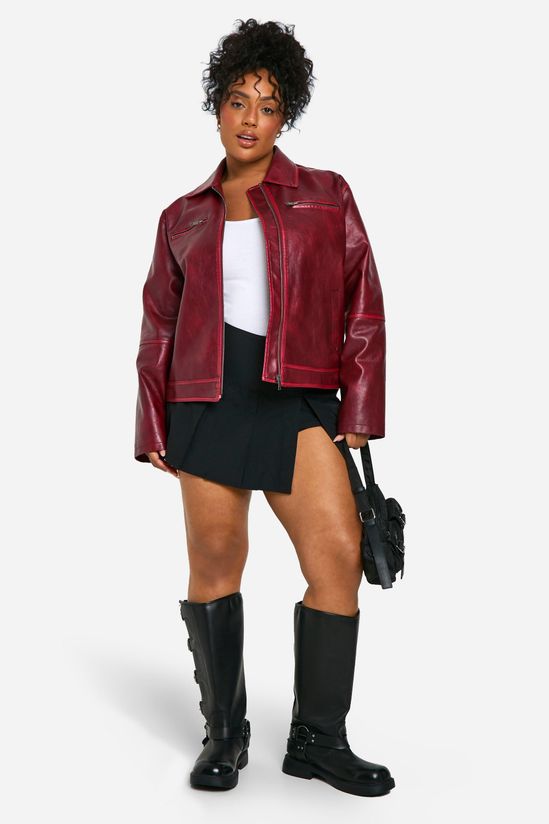 boohoo Plus Vintage Look Faux Leather Zip Jacket