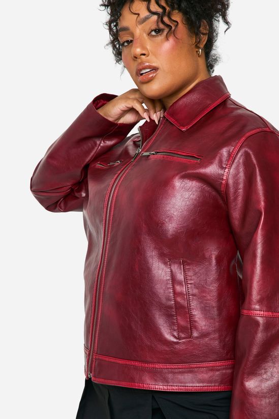 boohoo Plus Vintage Look Faux Leather Zip Jacket