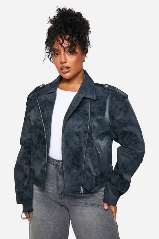 boohoo Plus Vintage Look Faux Leather Biker Jacket