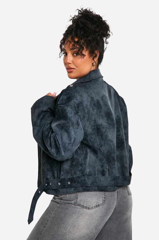 boohoo Plus Vintage Look Faux Leather Biker Jacket