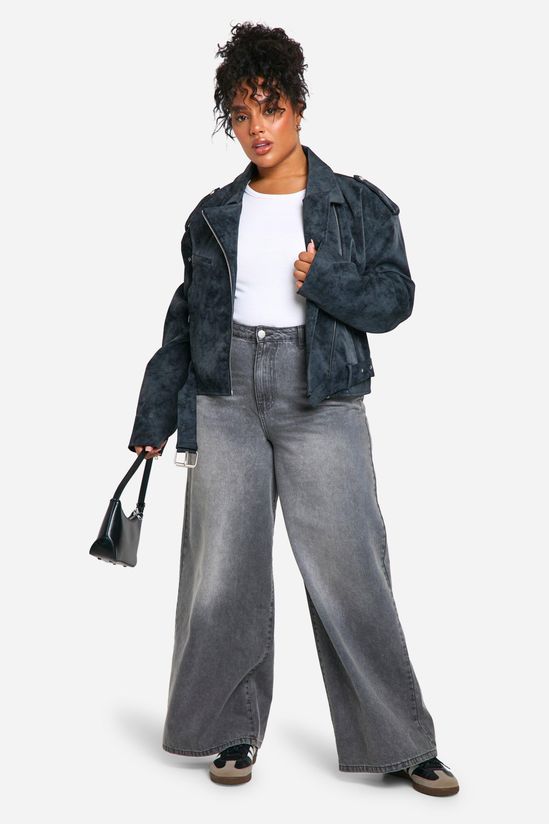 boohoo Plus Vintage Look Faux Leather Biker Jacket