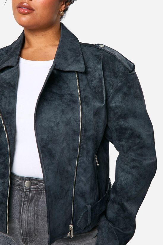 boohoo Plus Vintage Look Faux Leather Biker Jacket