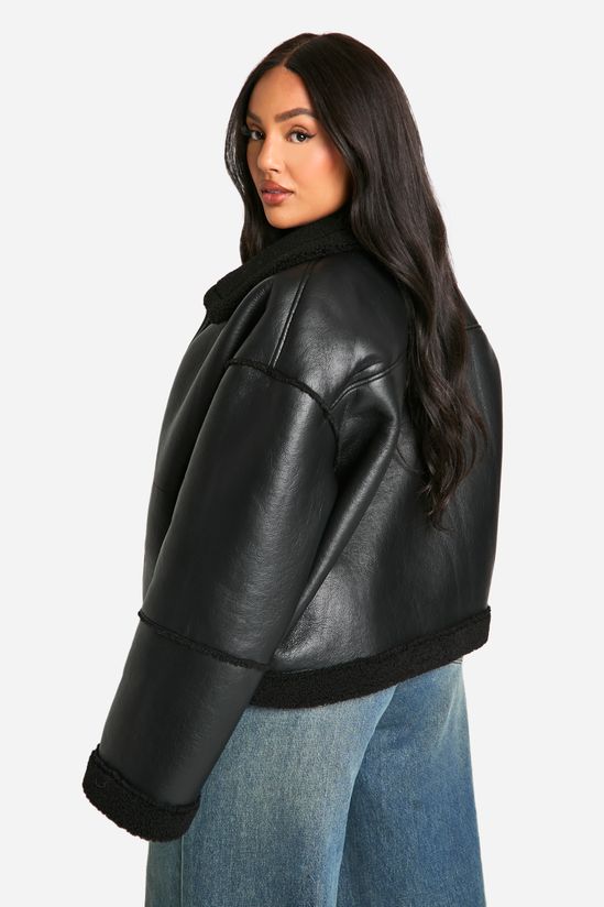 Plus Teddy Trim Faux Leather Jacket
